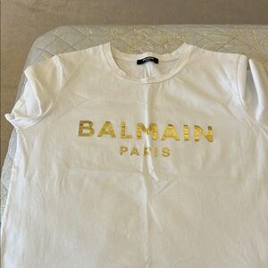 Balmain woman White and Gold T-Shirt